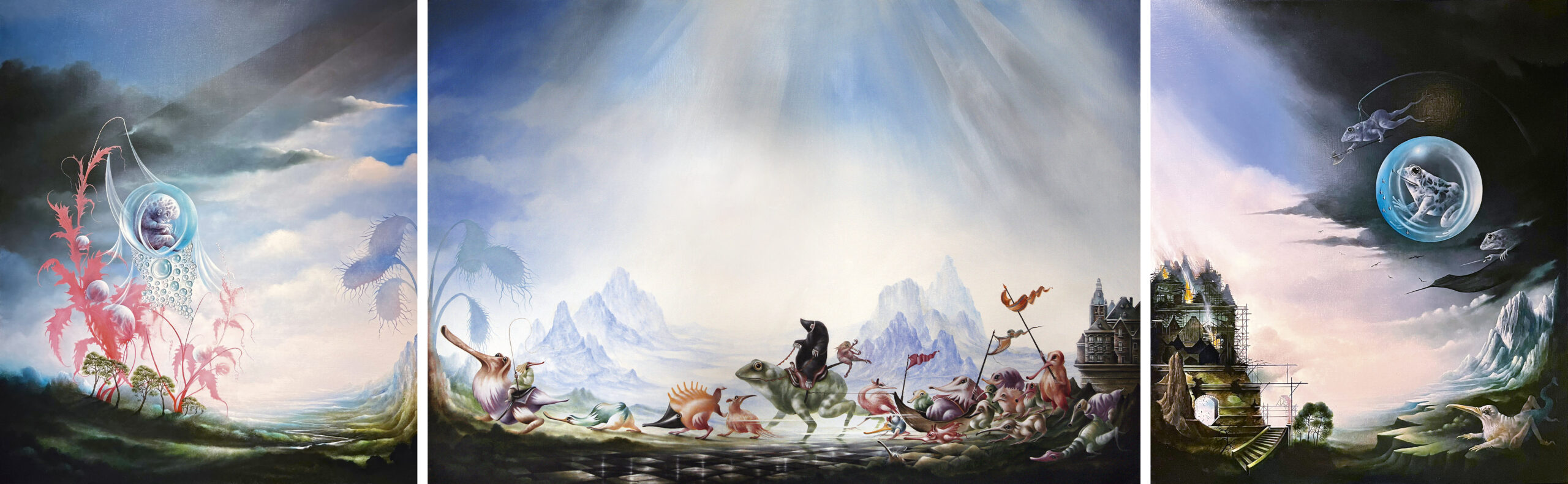 Een mol trekt ten strijde - drieluik - schilderij - Eugene Peters